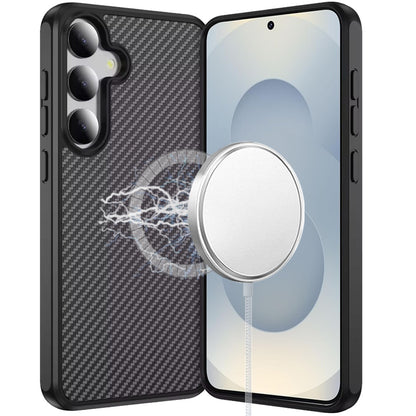 For Samsung Galaxy S26 Carbon Fiber Design with Magnetic HQ 2.0mm Thick Hybrid Shockproof Rubber Hard PC Case Cover