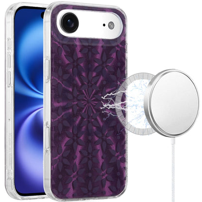 For Apple iPhone 17 Pro Stylish Pattern Fashion IMD Printed Design TPU Double Layer Slim Shockproof with Magnetic Back Case Cover Flowers Mandala Purple