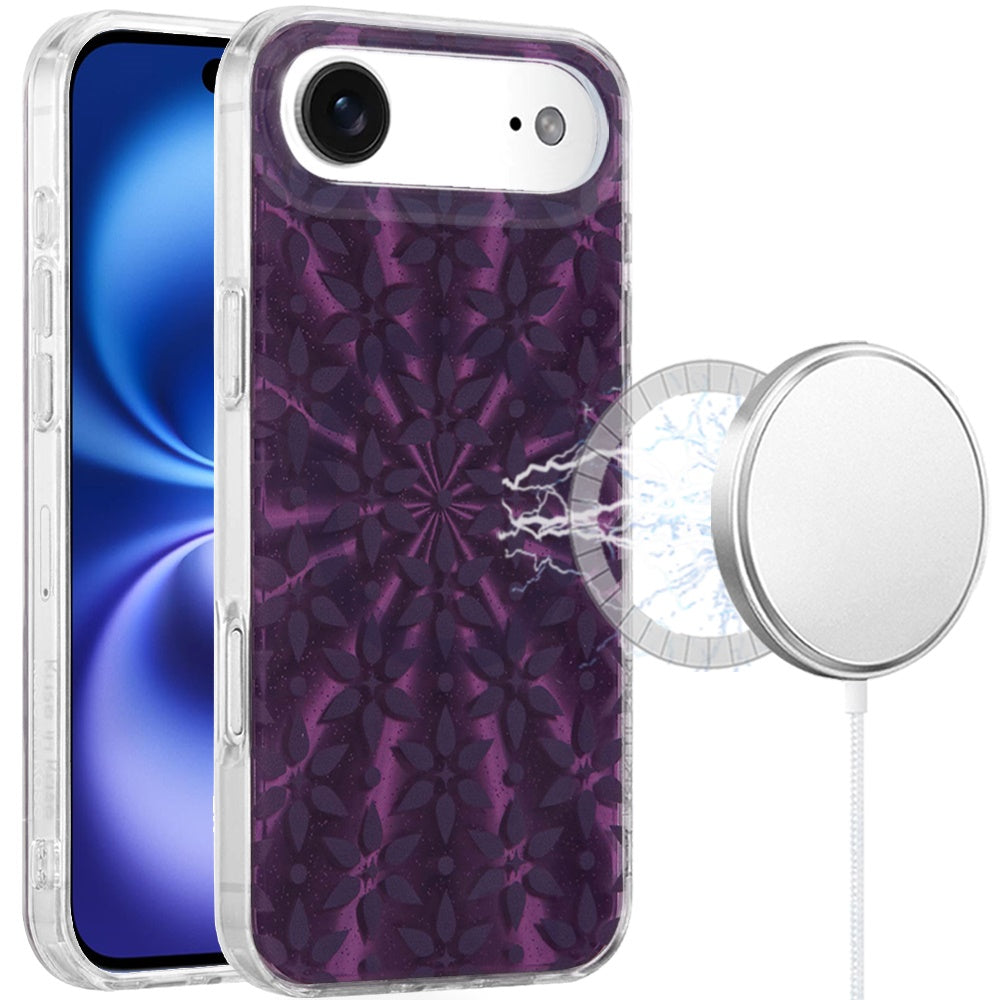 For Apple iPhone 17 AIR Stylish Pattern Fashion IMD Printed Design TPU Double Layer Slim Shockproof with Magnetic Back Case Cover Flowers Mandala Purple