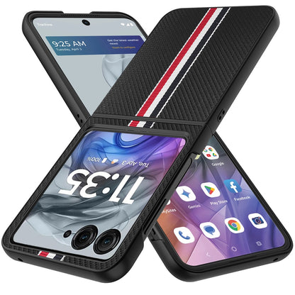 For Motorola Razr Ultra 2025 Velvet Fabric PU Vegan Leather, Premium Flip Design, Slim Snap-On Hard PC + TPU Case Cover Black