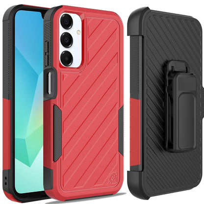 For Motorola Moto G Stylus 5G 2025 Rugged 2in1 Armor Combo Belt Clip Holster, Non-Slip Tough Hybrid lined Shockproof Case Case Cover Red