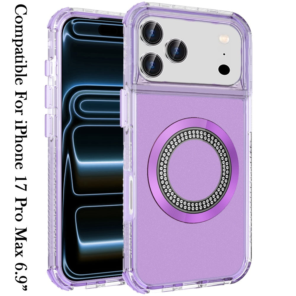 For Apple iPhone 17 Pro Max Magnetic Circle Compatible with Magsafe, Hybrid Chrome 3in1 Transparent Shockproof TPU Bumper Case Cover