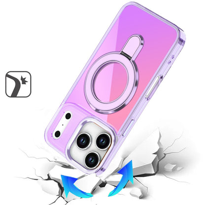 For Apple iPhone 17 Pro Chrome Hybrid with Rotating Magnetic Circle Ring Stand, Slim Shockproof Hybrid Case Cover