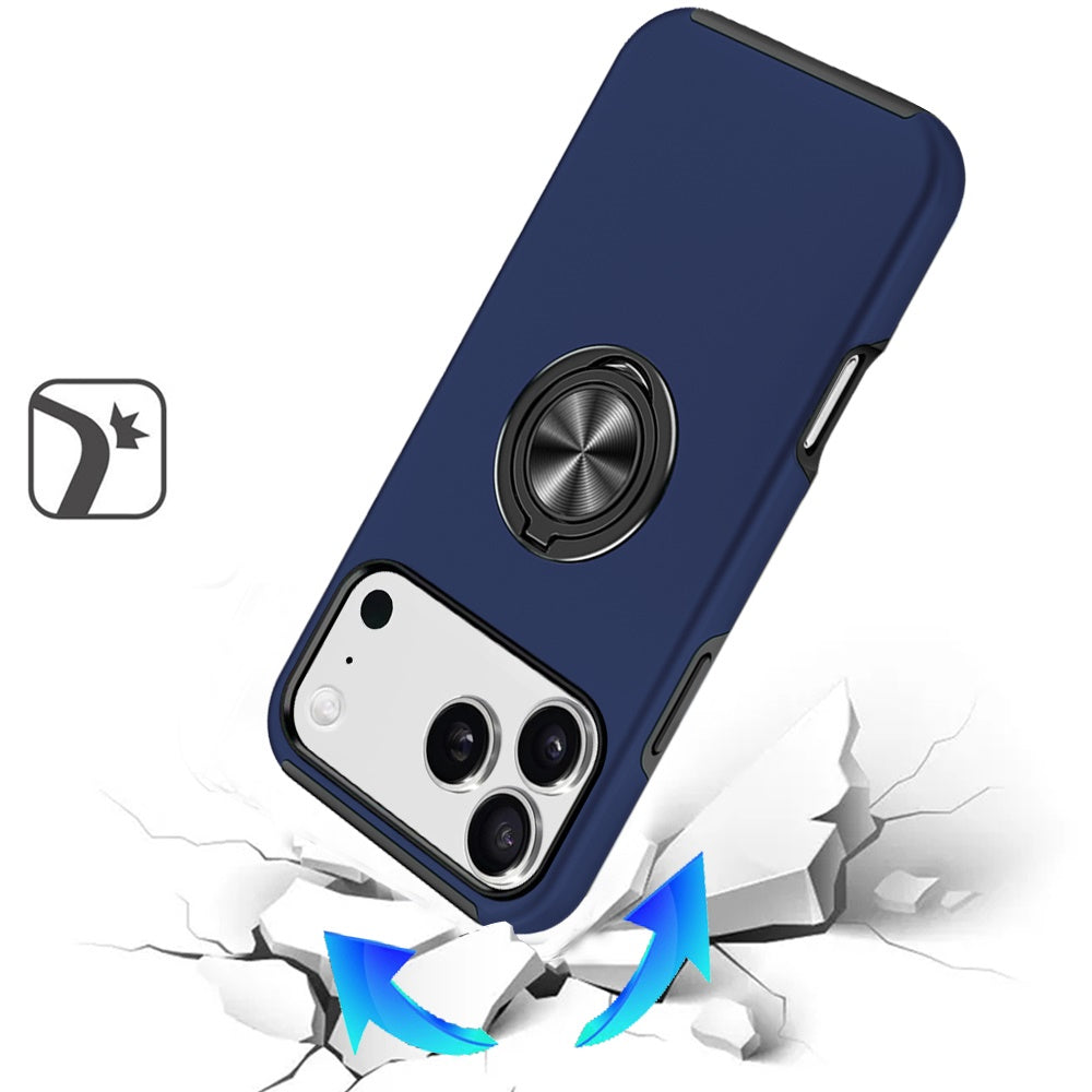 For Apple iPhone 17 Pro Hybrid 360 Degree Rotatable Metal Invisible Ring Stand Holder Slim Fit Magnetic Car Mount Shockproof Case Cover