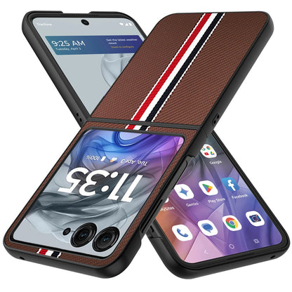 For Samsung Galaxy Z Flip 7 FE Velvet Fabric PU Vegan Leather, Premium Flip Design, Slim Snap-On Hard PC + TPU Case Cover Brown