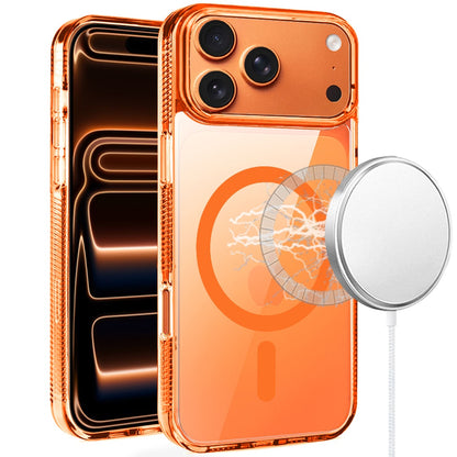 For Apple iPhone 17 Pro (6.3") MagSafe Compatible Integrated Technology Clean Transparent Hybrid Armor TPU Frame Case Cover Cosmic Orange