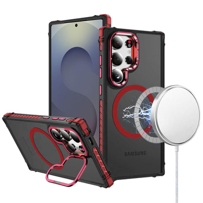 For Samsung Galaxy S24 Ultra Hybrid Metal Camera Stand Ring Sturdy, Compatible with MagSafe, Matte Hard TPU Colorful Edge Case Cover