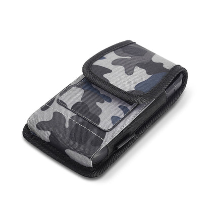 For Apple iPhone 16 Pro (6.3") Universal Pouch Case Vertical Phone Holster Camo Print with Card Slots, Pen Holder, Belt Clip Loop & Hook Cover [Grey Blue Camouflage]