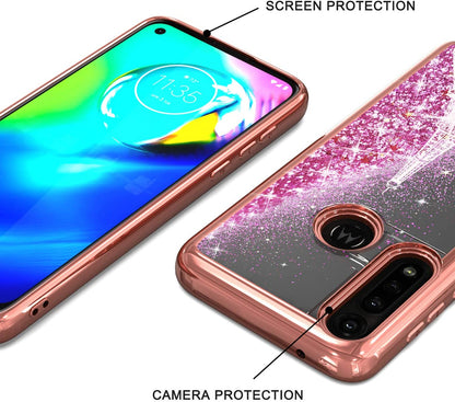 For Apple iPhone 15 Pro Max (6.7") Quicksand Liquid Glitter Bling Flowing Sparkle Fashion Hybrid TPU Chrome Plating Paris Eiffel Tower Phone Case Cover