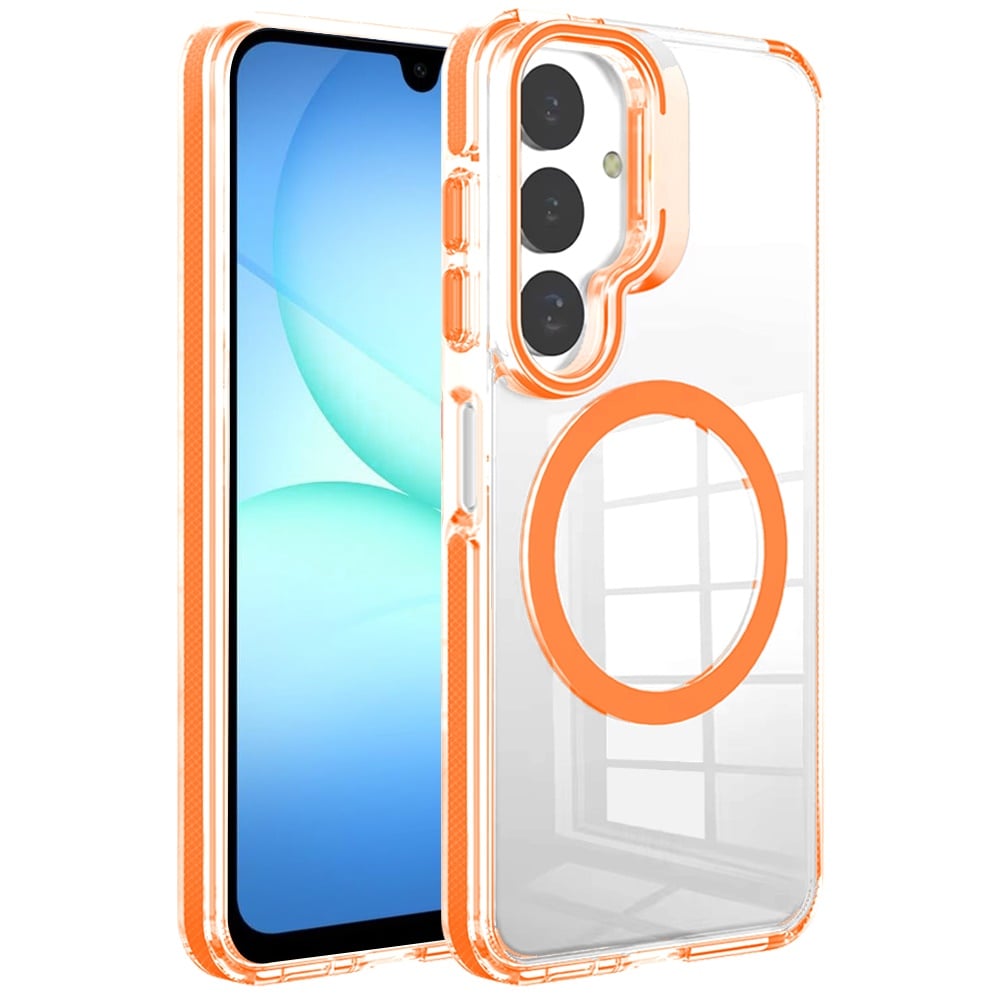 Phone Case for Samsung Galaxy A17 5G Magnetic Transparent Tough Hybrid Camera Guard Stand Shockproof Color Edge Rugged Grip Durable Cover Cosmic Orange