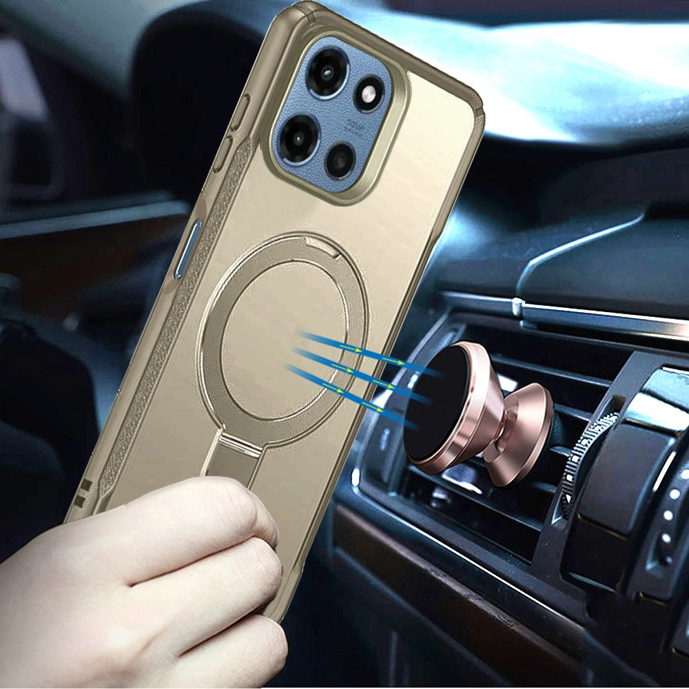 For Motorola Moto G Play 5G 2026 Matte Finish Magnetic Ring Hybrid Protective Invisible Kickstand Magsafe Compatible Case Cover Khaki
