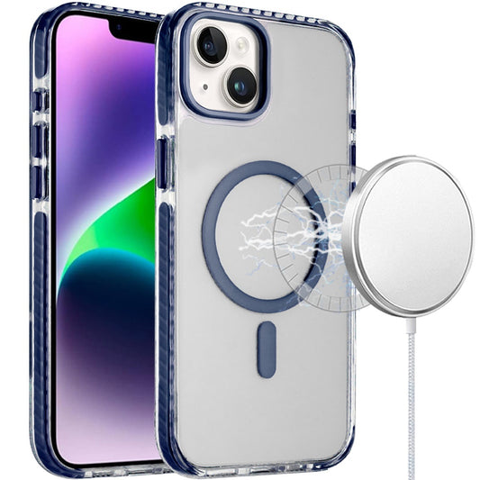 For Apple iPhone 14 Pro Max Transparent Hybrid with Color-Matched Magnetic Circle, Rubber TPU Frame Hard PC Shockproof Case Cover