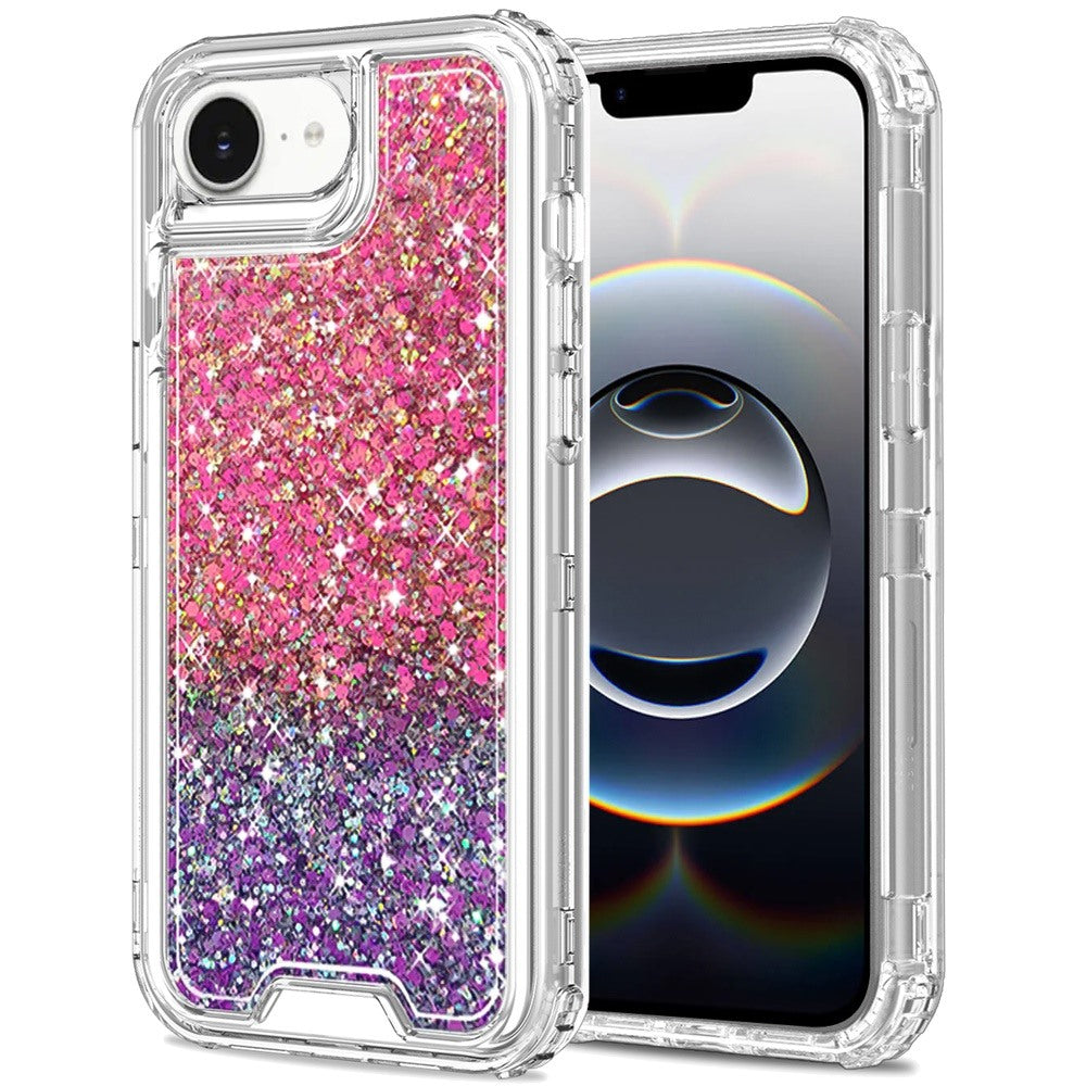For Apple iPhone 16e Epoxy Bling Glitter Sparkly 3-in-1 Transparent Hybrid Full-Body Shockproof PC Bumper Case Cover