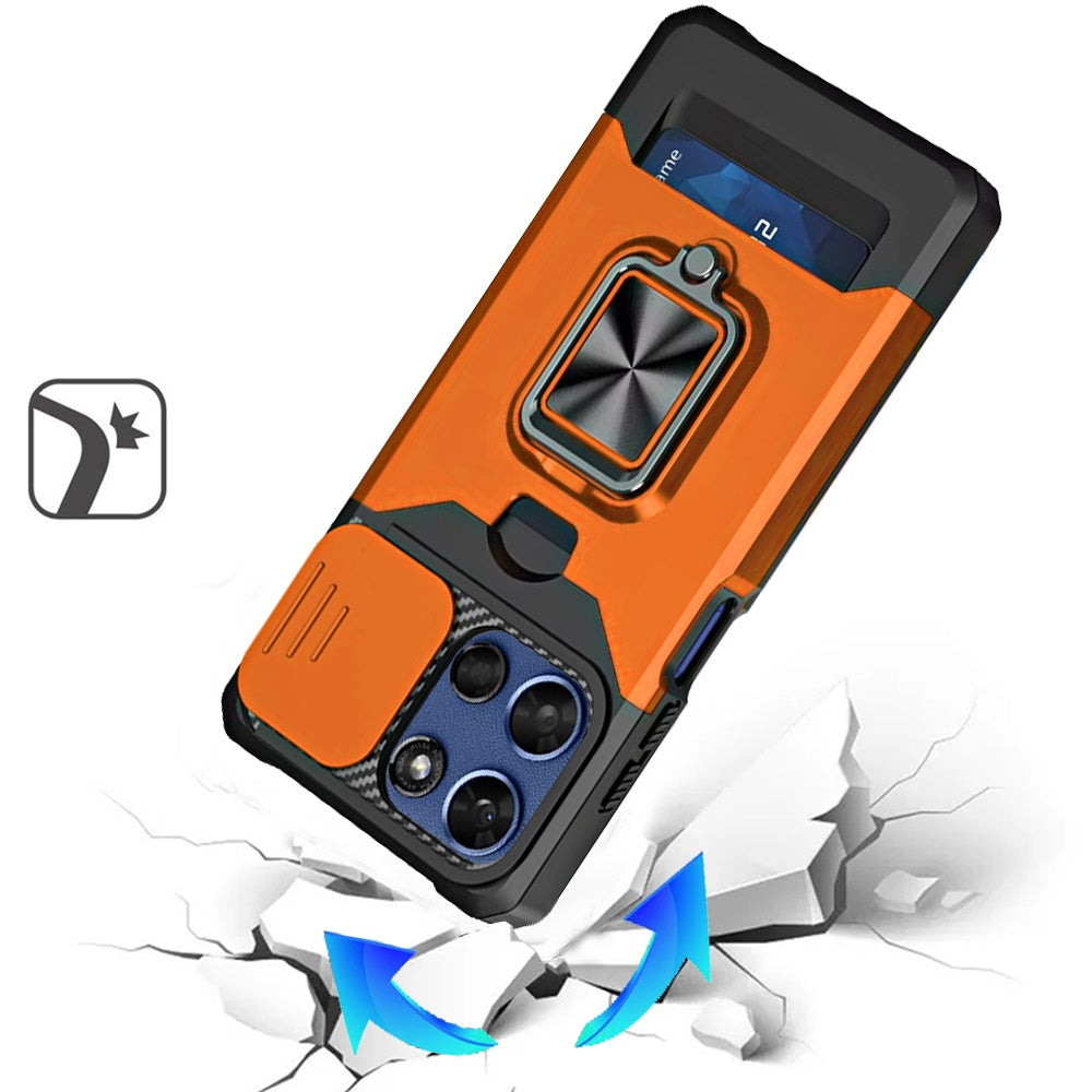 For Motorola Moto G Stylus 5G 2026 /2025 Wallet Case with Ring Stand & Slide Camera Cover Back Credit Card Slot Holder, Military Grade Case Cover Cosmic Orange