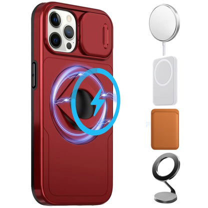 For Samsung Galaxy S21 FE /Fan Edition Full Coverage with Camera Window, Magnetic Circle, Rotatable Ring Stand, MagSafe Compatible, Shockproof Hybrid Protectiv Case Cover Red