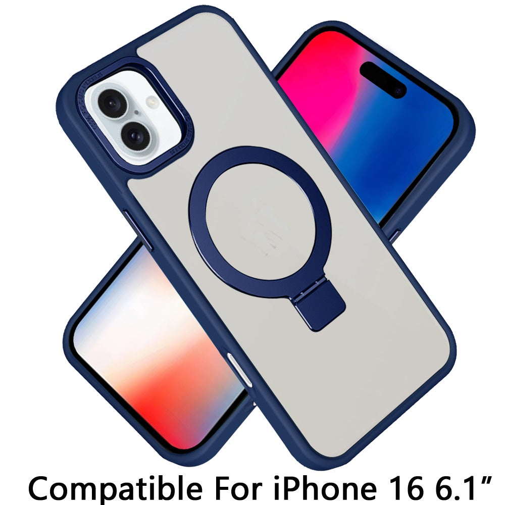 For Apple iPhone 16 (6.1") Magnetic Metal Matte Built-in Compatible with MagSafe Stand Hybrid Shock Armor TPU Case Cover
