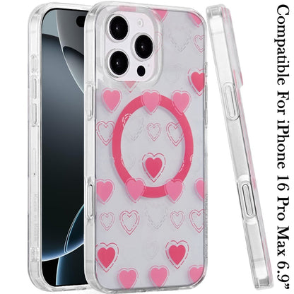 For iPhone 16 Pro Max (6.9") Stylish Pattern Fashion IMD Printed Design TPU Double Layer Slim Shockproof with Magnetic Back Case Cover