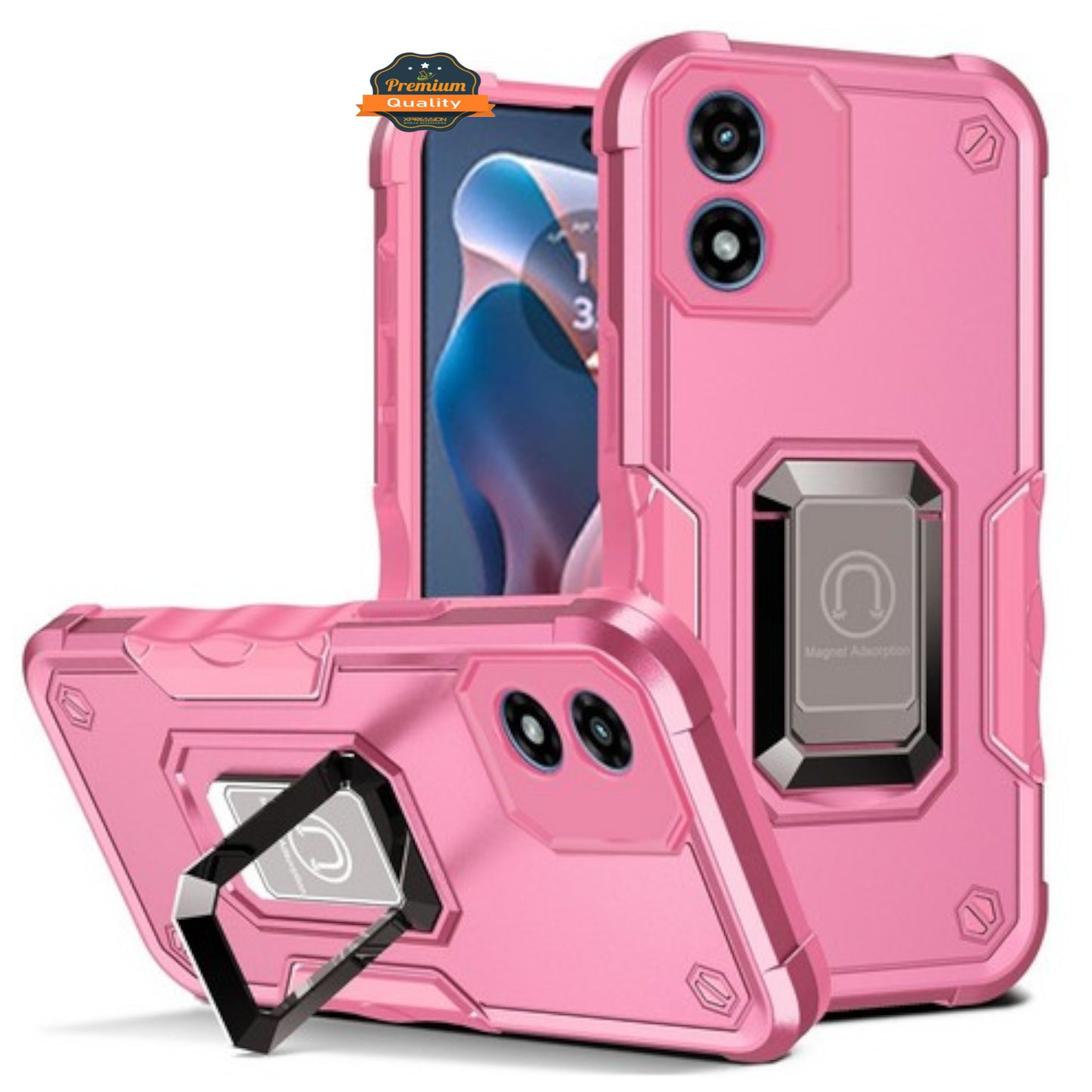 For Motorola Moto G 5G 2026 / Moto G Play 2026 Heavy Duty Hybrid 2in1 Hard PC & TPU Rugged Bumper Shockproof with Magnetic Ring Kickstand Case Cover