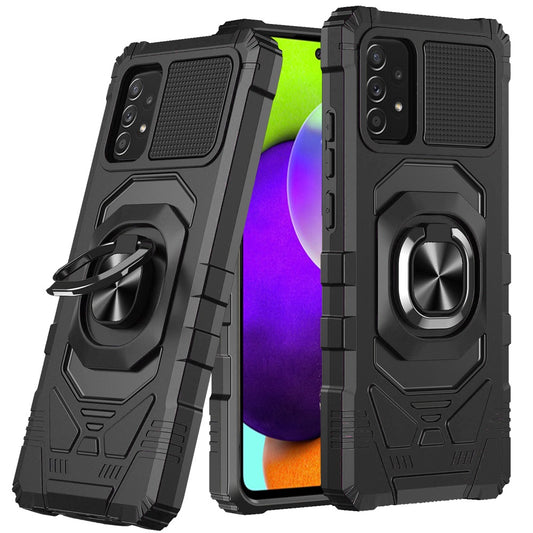 For Samsung Galaxy A52 5G Hybrid Dual Layer with 360° Rotate Magnetic Ring Stand Holder Kickstand TPU Rugged PC Shockproof Case Cover Black