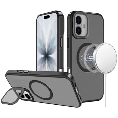 For Apple iPhone 17 (6.3") Tough HQ Hybrid Case with Aluminum Frame Camera Stand, Compatible with MagSafe, Translucent Matte Shockproof Case Cover Black