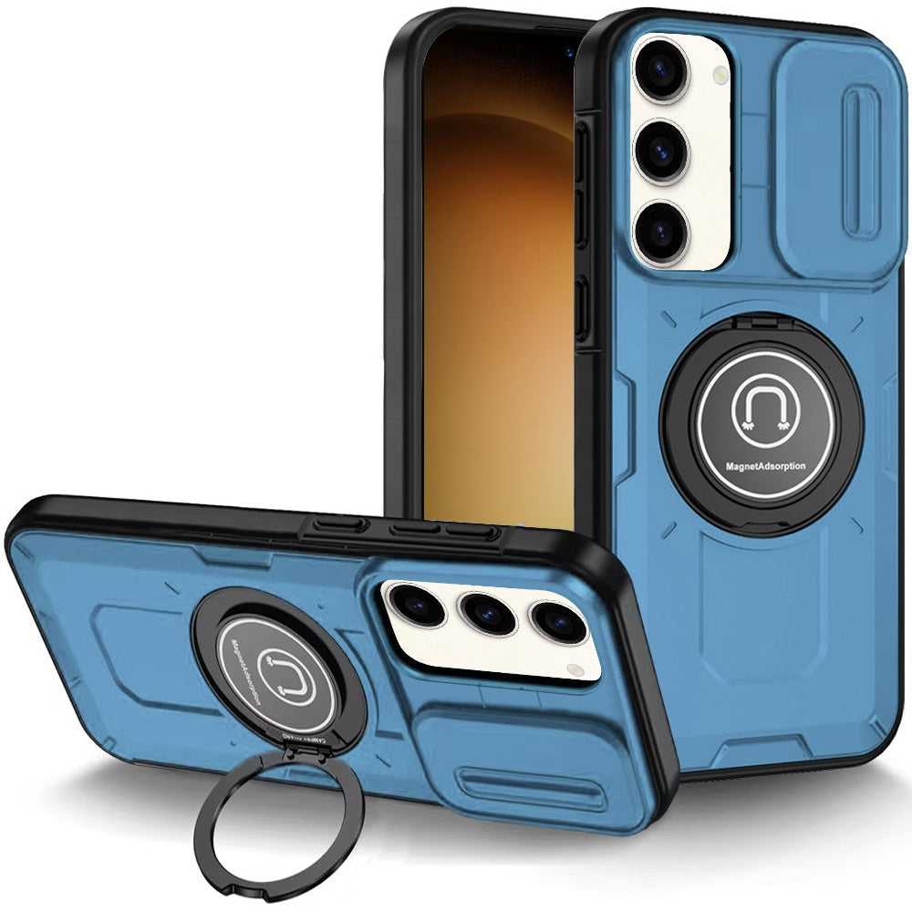 For Samsung Galaxy S25 /S24 Build in Invisible Magnetic Ring Stand with Slide Camera Protector, fit Magnetic Car Mount [Compatible with MagSafe] Case Cover