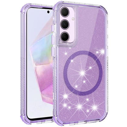 For Samsung Galaxy A36 Magnetic Circle Compatible with Magsafe, Bling Glitter Sparkle 3-in-1 Hybrid Shockproof TPU Bumper Case Cover