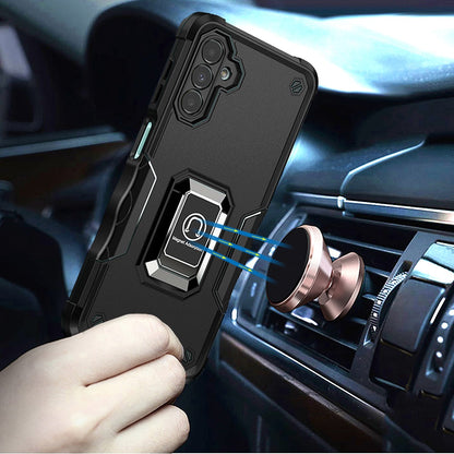 For Samsung Galaxy A16 5G Hybrid Stand Magnetic Ring Holder Kickstand Heavy Duty Rugged Drop Silicone & Hard PC Shockproof Case Cover Silver