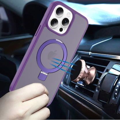 For Apple iPhone 15 Pro Max Magnetic Circle Back with Ring Stand Full Rotation Matte Hybrid Shockproof Case Cover Dark Purple