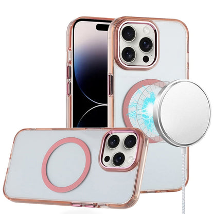 For iPhone 14 Pro Max (6.7") Transparent Back Hybrid Case - Magnetic Circle, Color Frame, Metal Buttons, MagSafe Compatible Case Cover