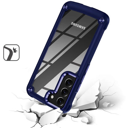 For Samsung Galaxy A36 Hybrid Transparent Rubber with Metal Buttons & Camera Edges Hard TPU Corner Frame Bumper Case Cover