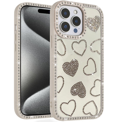 For Apple iPhone 15 Pro Max Spread Love Glitter Shimmer Bling Diamond Edge Hybrid Drop Protection Shockproof Design Case Cover