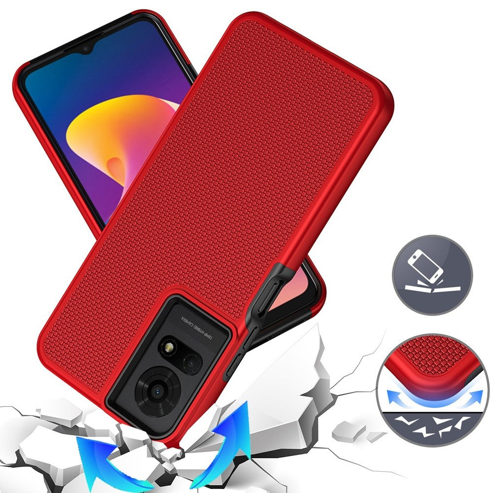 For TCL 50 LE Dual Layer Heavy-Duty Hybrid Rugged Case Rugged Texturized TPU & PC Shockproof Silicone Military Grade Case Cover Red