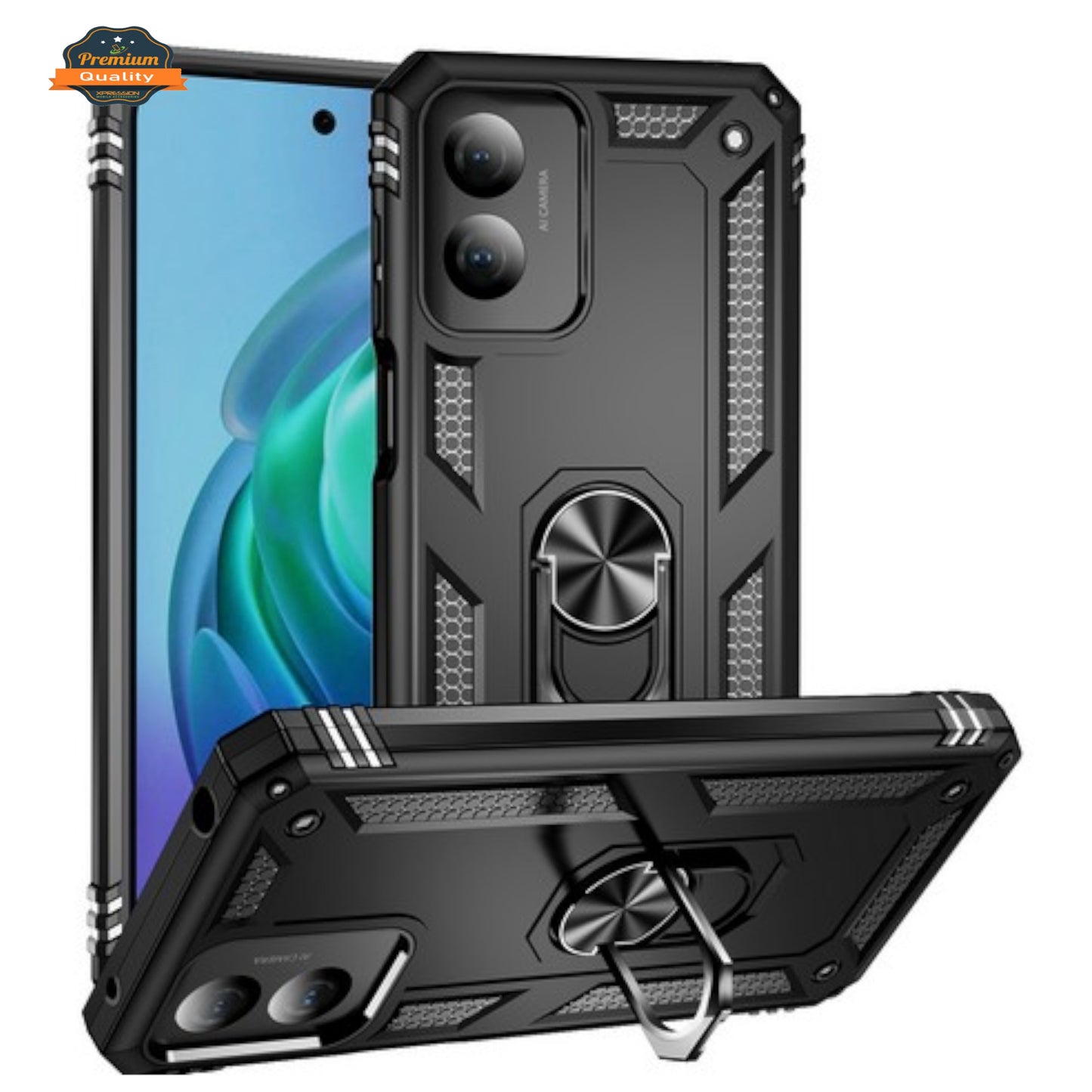 For Motorola Moto G Stylus 5G 2025 Shockproof Hybrid Dual Layer PC + TPU with Metal Ring Kickstand Heavy Duty Armor Shell Case Cover