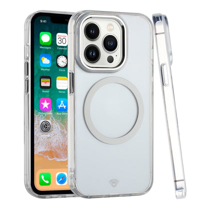 For Apple iPhone 16 Pro Max (6.9") Transparent Hybrid Circle Ring Magnetic Compatible with MagSafe Color Frame Metal Buttons Case Cover