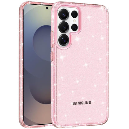 For Samsung Galaxy S26 Ultra Transparent Glitter Shiny Sparkle Bling TPU Rubber Hard Back Hybrid Frame Shockproof Case Cover