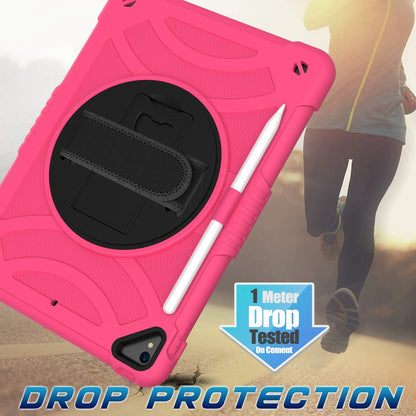 For 3-in-1 Tough Hybrid Shockproof Protector Silicone TPU with Pencil Holder, Kickstand, Hand & Shoulder Strap Hot Pink Tablet Case Cover