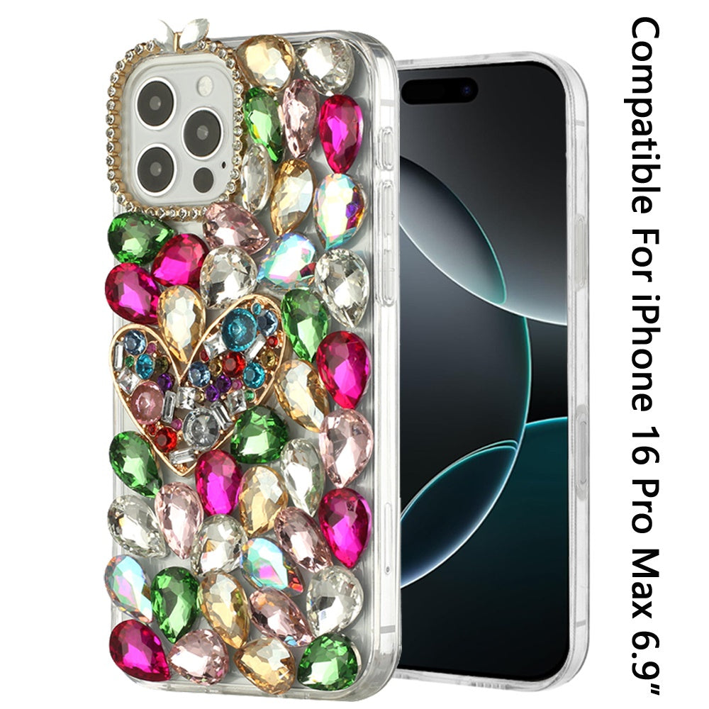 For Apple iPhone 16 Pro Max (6.9") Bling Crystal 3D Full Diamonds Luxury Sparkle Rhinestone Hybrid Protective Case Cover