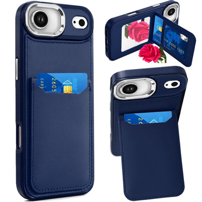 For Apple iPhone 17 Air (6.6") PU Leather Wallet Cover with Credit Card Holder, Kickstand & Mirror Inside Slim Fit TPU & PC Hybrid Design Case Cover