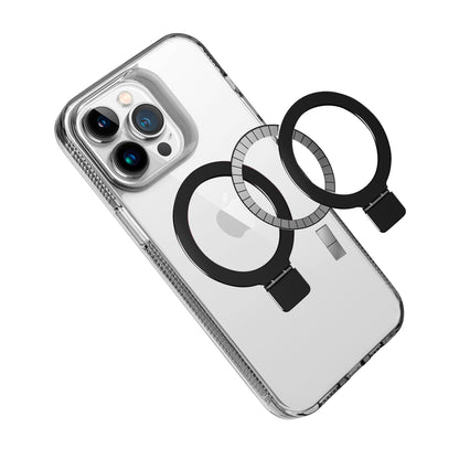 For Apple iPhone 17E /16E Transparent Magnetic Ring Circle Stand with MagSafe Compatible Hybrid Dotted Edged Hard PC Shockproof Case Cover Black