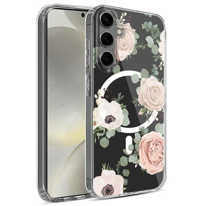For Samsung Galaxy S25 Ultra Hybrid Flower Design Stylish Fashion Case, MagSafe Compatible, Thick Shockproof Hard PC Case Cover