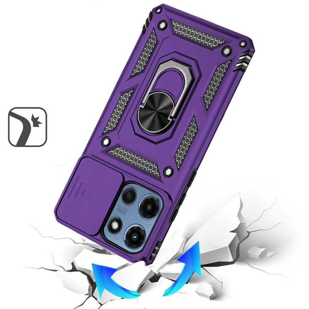 For Motorola Moto G 5G 2025 Hybrid Ring Shockproof with 360° Rotate Ring Kickstand, Camera Lens Protection, Soft Edge Bumper Case Cover Purple