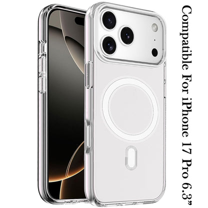 For Apple iPhone 17 Pro MagSafe Compatible Transparent Hybrid Case with Magnetic Circle, Shock Absorption TPU Rubber Case Cover Clear