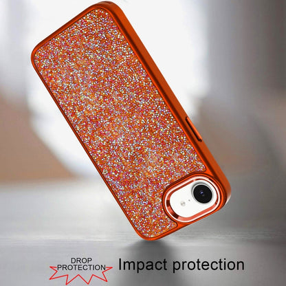 Phone Case for Apple iPhone 17E /16E Crystal Glass Bling Diamond Metallic Edge Shockproof Durable Protective Clear Hybrid Stylish Premium Design Cover Cosmic Orange