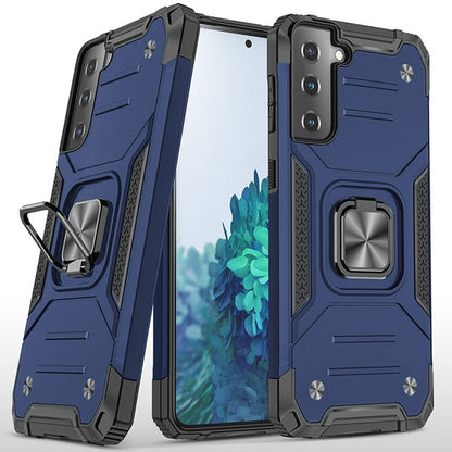 For Samsung Galaxy S21 Armor Hybrid Magnetic Stand with Ring Holder Kickstand Shockproof Heavy-Duty Durable Rugged TPU Dual Layer Case Cover Blue