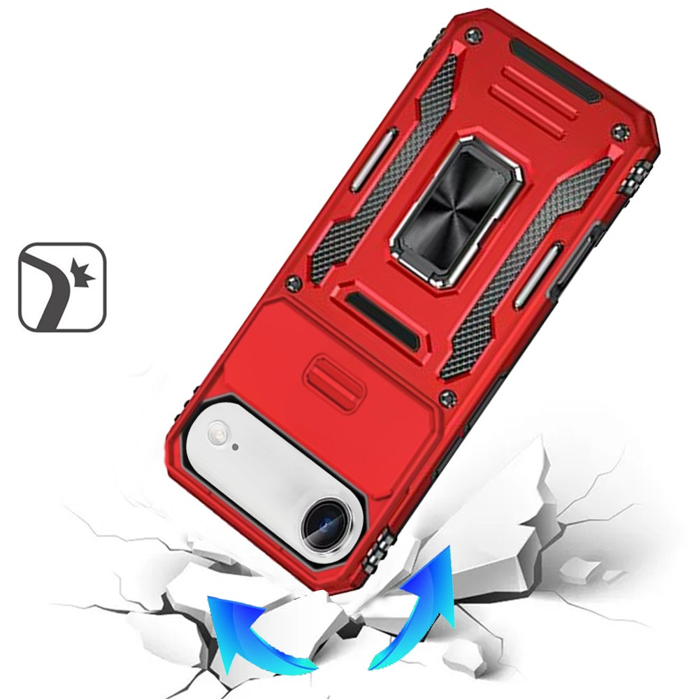 For Apple iPhone 17 Air (6.6") Tough Hybrid Case with Movable Camera Window & Metal Ring Stand Shockproof Case Cover