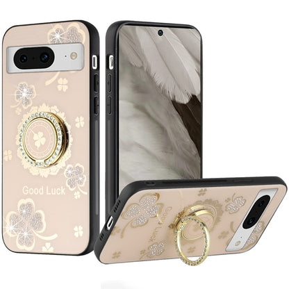 For Apple iPhone 16 Pro (6.3") Diamonds 3D Bling Sparkly Glitter Ornaments Engraving Hybrid Fashion Ring Stand Case Cover