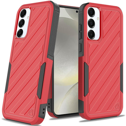 For Samsung Galaxy S25 /S24 Hybrid lined shockproof dual layer Rugged 2in1 Hard PC & Silicone TPU Non Slip Textured Tough Armor Case Cover Red+Black