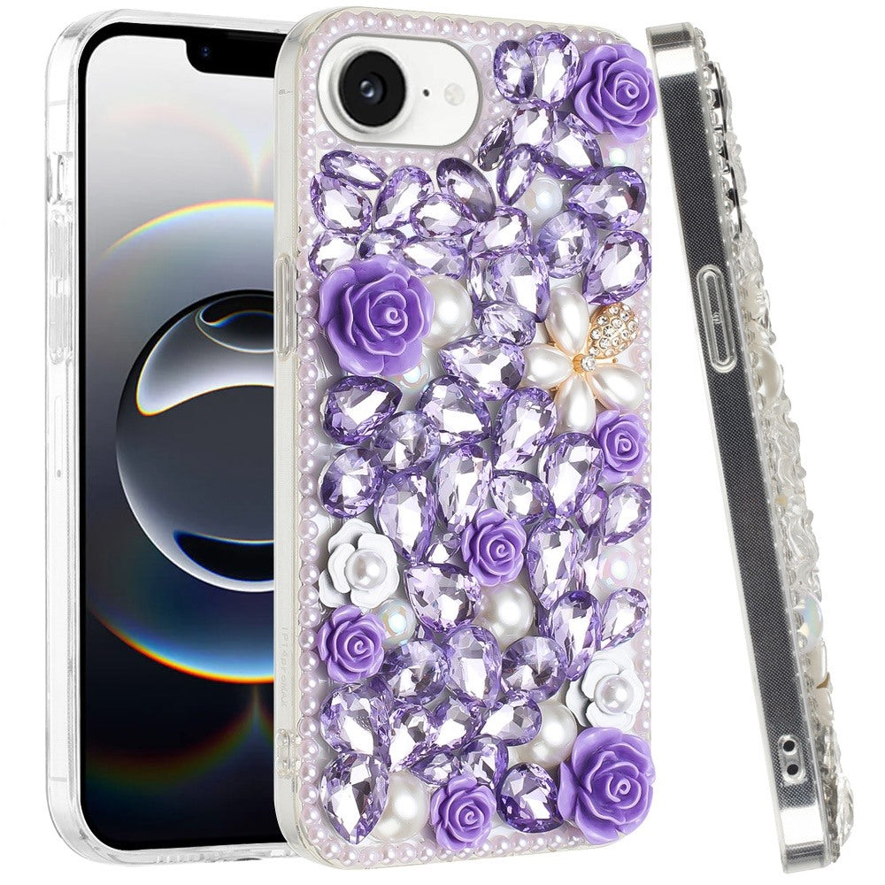 For Samsung Galaxy S25 EDGE Fashion Rose Flower Floral Bling Crystal 3D Full Diamonds Pearl Sparkle Rhinestone Glitter Hybrid Case Cover