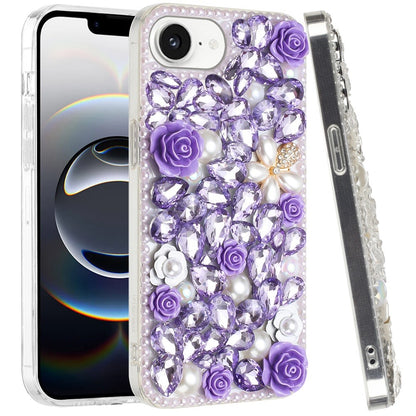 For Samsung Galaxy S25 EDGE Fashion Rose Flower Floral Bling Crystal 3D Full Diamonds Pearl Sparkle Rhinestone Glitter Hybrid Case Cover