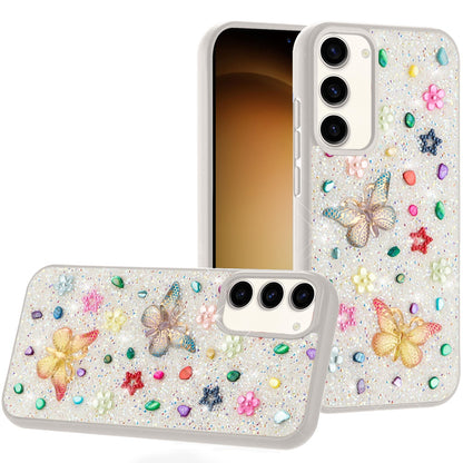 For Motorola Moto G 5G 2025 Diamond Butterfly 3D Glitter Bling Design, Slim Hybrid Sparkle Protective Cover TPU for Women Girls Case Cover White